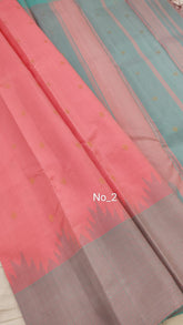 Light Coral Kanjivaram Saree With Dusty Grey Pallu